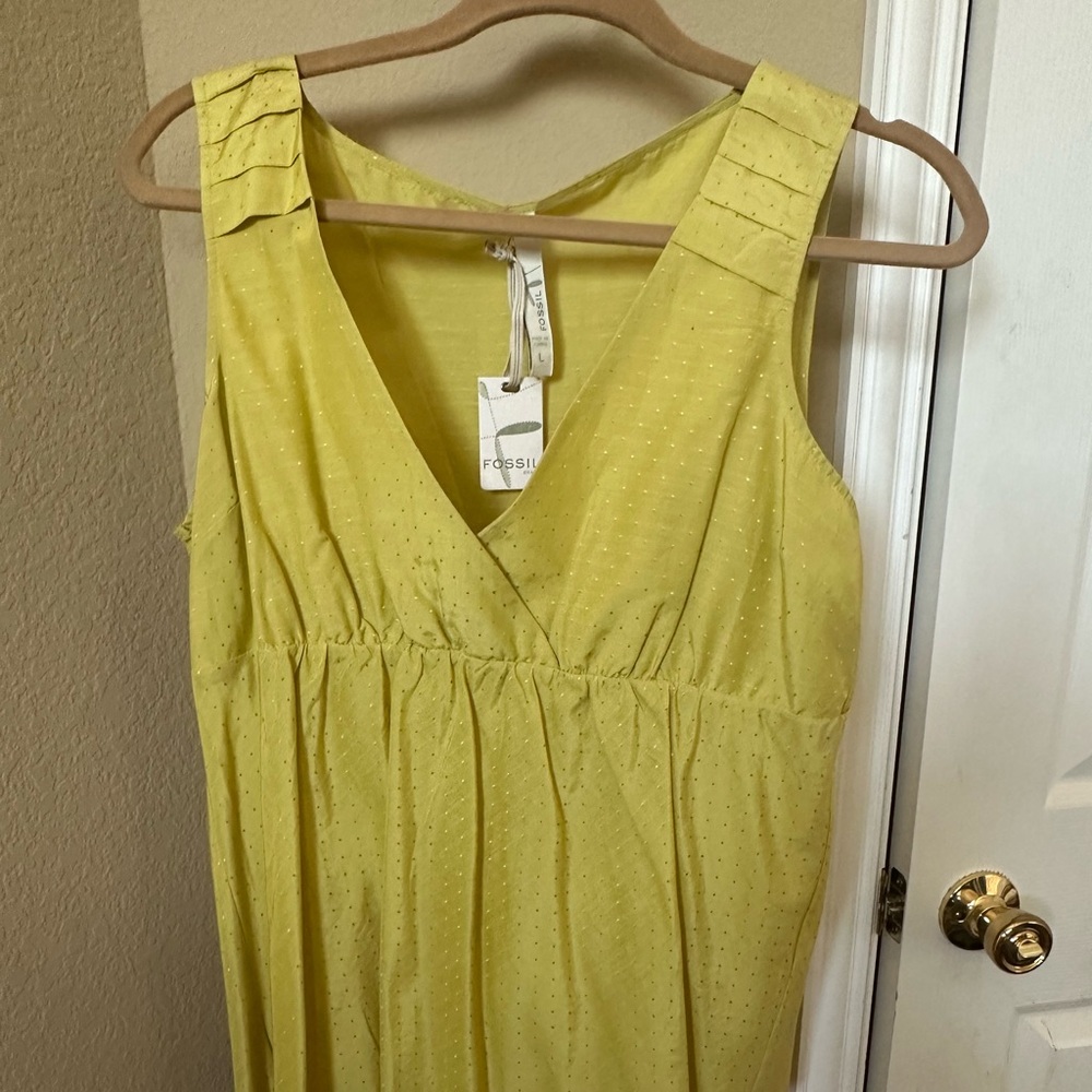 Fossil Yellow Smocked Sleeveless Tank Top